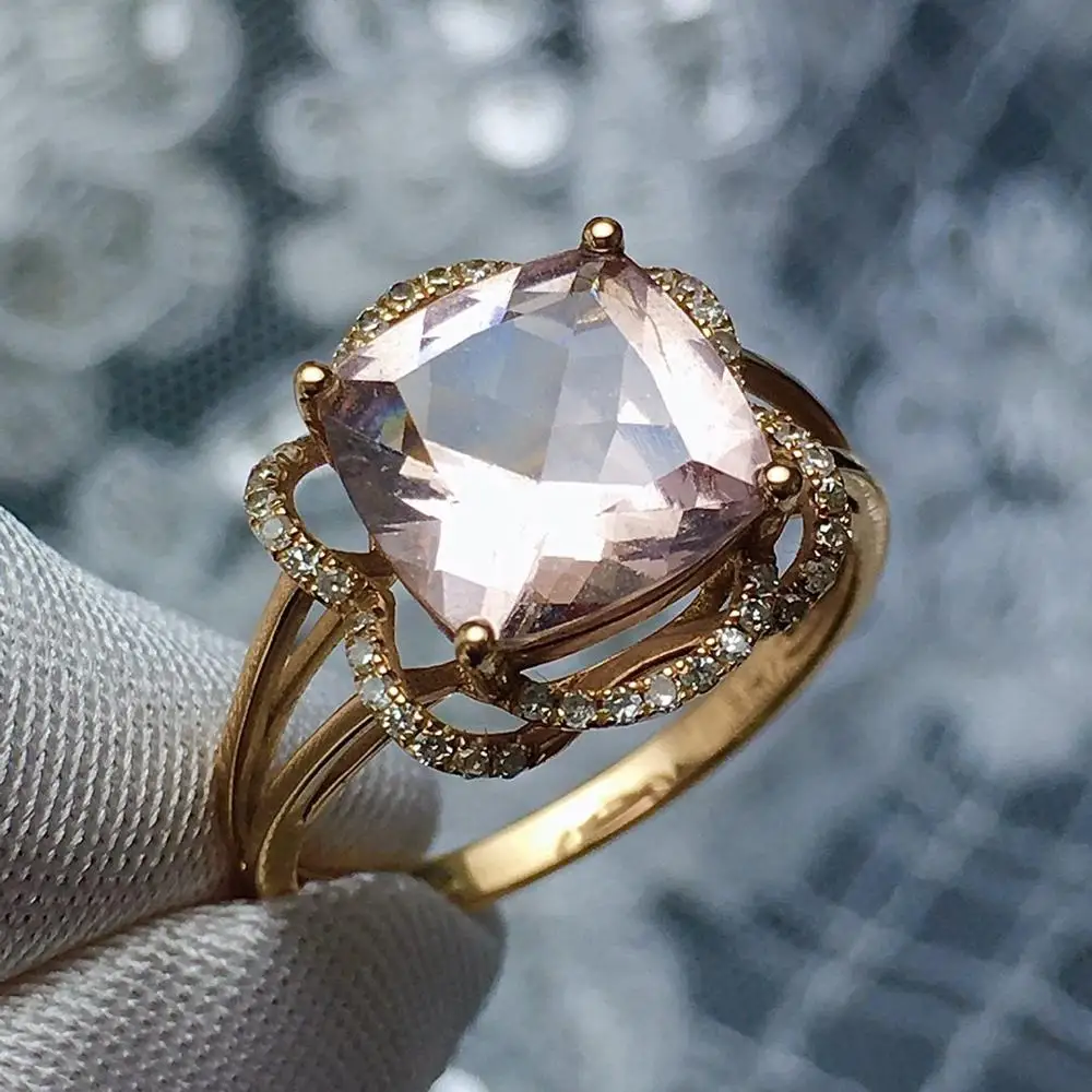 Женское кольцо с бериллом гелиодором морганитом A414 ювелирные украшения из