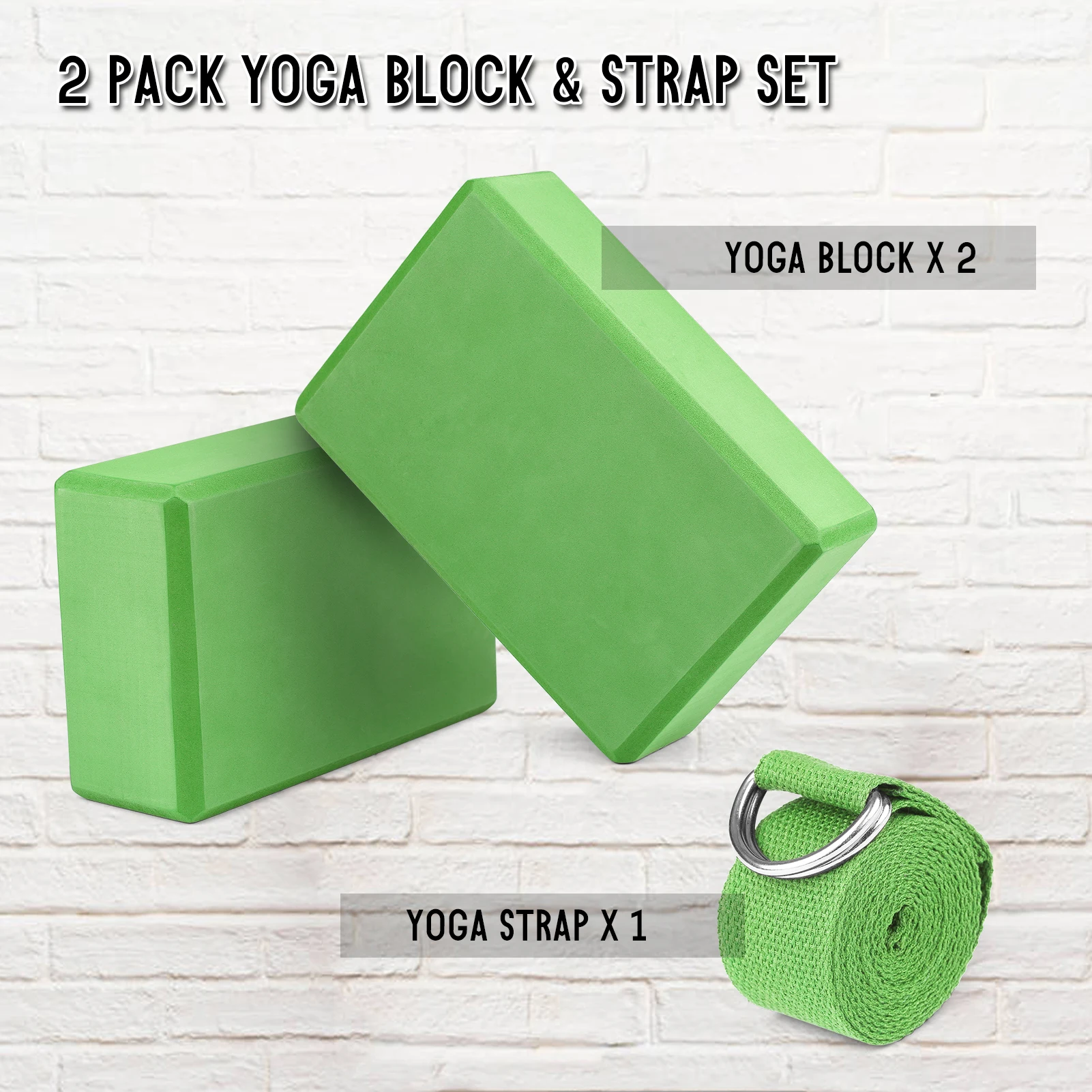 

2 Pack Yoga Blocks and Yoga Strap Set Non-Slip EVA Foam Fitness Gym Blocks For Yoga Pilates Fitness Training Equipment
