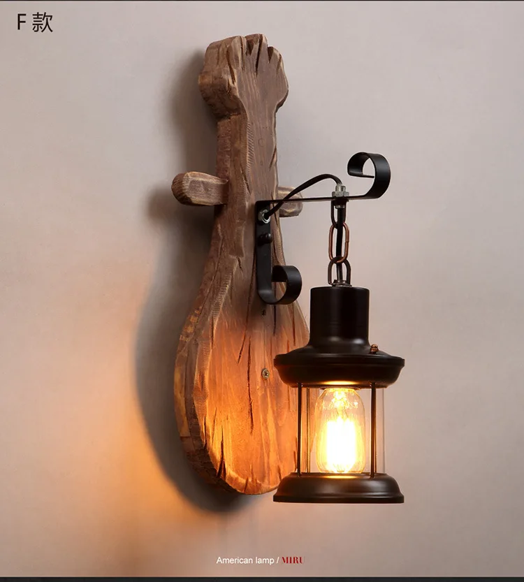Винтажная деревянная настенная лампа домашний декор промышленный светильник в