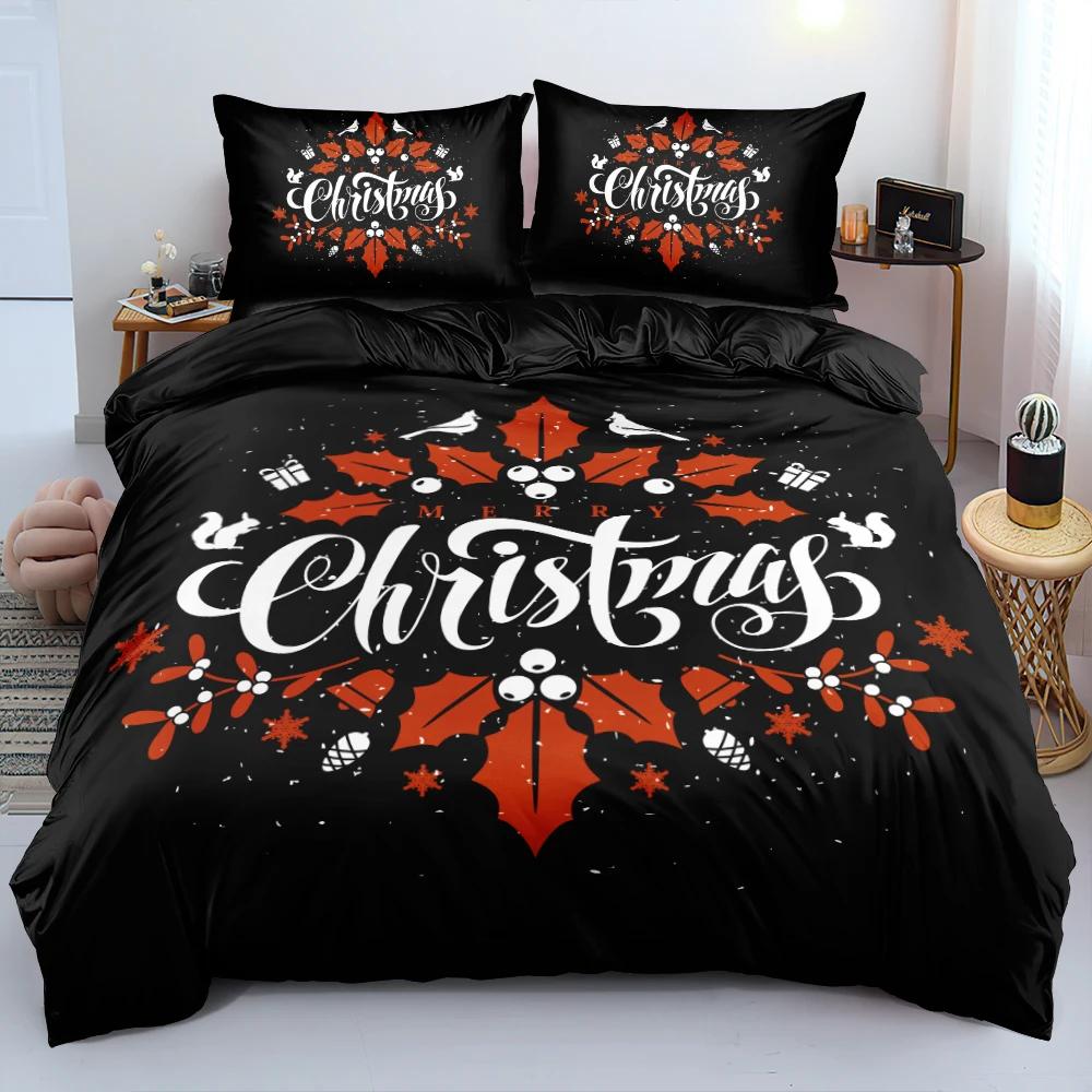

Merry Christmas Duvet Cover Set Red White Black Pillowcases Comforter Cover 173x230cm Bedding Set For Christmas Gift
