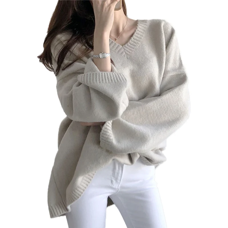

Loose Oversized 4XL Knitted Women Pullovers Sweaters Solid Flare Sleeved Casual All Match Female Pulls Outwear Tops