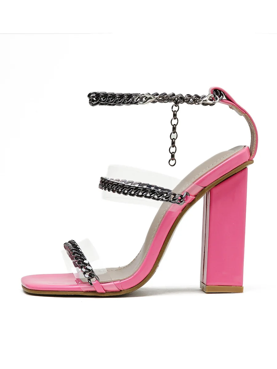 European and American 2020 New Chain Sexy Square High Heel Chunky Heel Women's Sandals