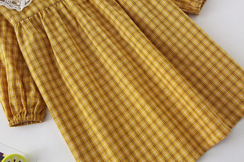 Baby Girls Plaid Dress Korean Style Autumn New Chic Children Princess Dresses Lace Collar Robe Toddlers Kids Clothes