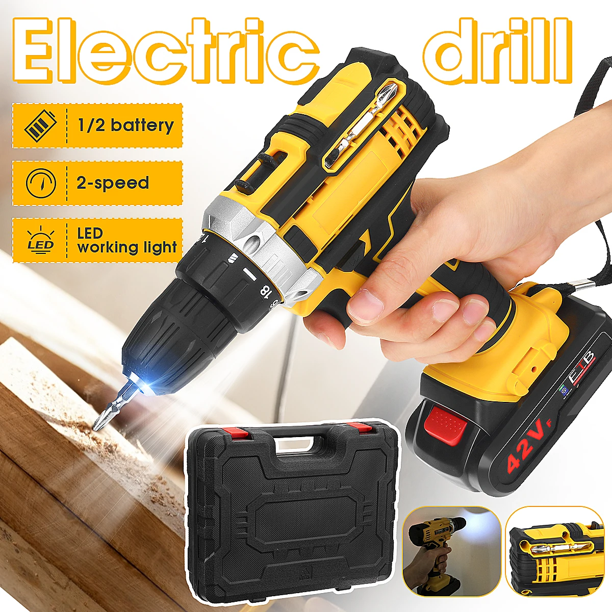 Аккумуляторная дрель 42V Max отвертка литий ионный аккумулятор светодиодный