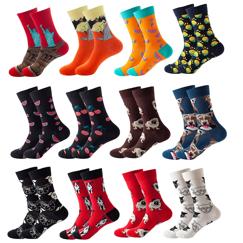 

High Quality Combed Cotton Socks Animal Pattern Long Tube Funny Happy Men Socks Novelty Skateboard Crew Casual Crazy Socks