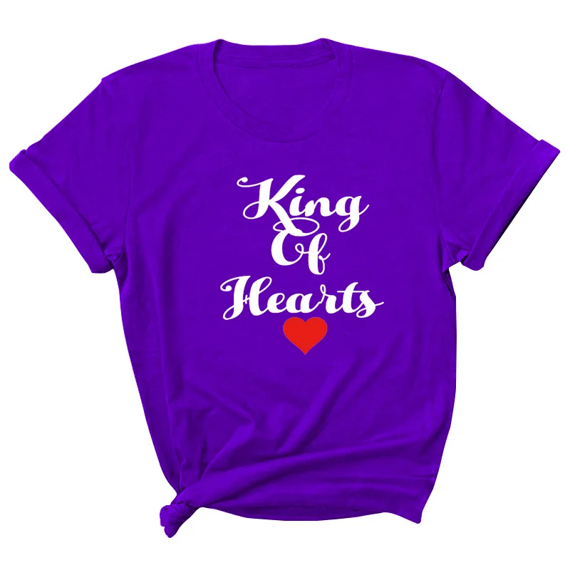 

King of Hearts Letter Print Women T Shirt Short Sleeve O Neck Loose Women Tshirt Ladies Tee Shirt Tops Clothes Camisetas Mujer