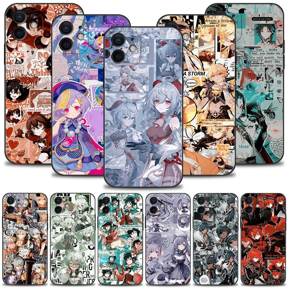 

Anime Genshin Impact Phone Case For iPhone 13 12 11 Pro Max XS Max XR X 7 8 Plus 12 Mini 6S 5S SE 2020 Silicone Capa Black Shell