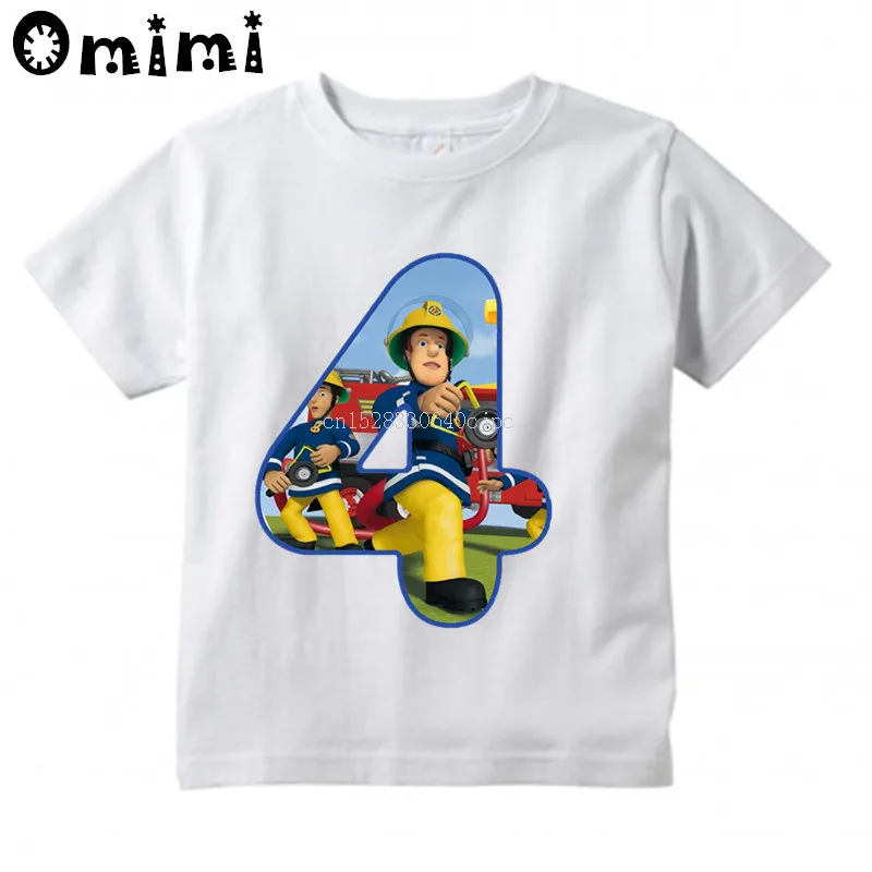 Kids Sam Fireman Number 1-9 Firefighter Design T Shirt Boys/Girls Letter Kawaii Short Sleeve Top Children's Funny T-Shirt,BAL617