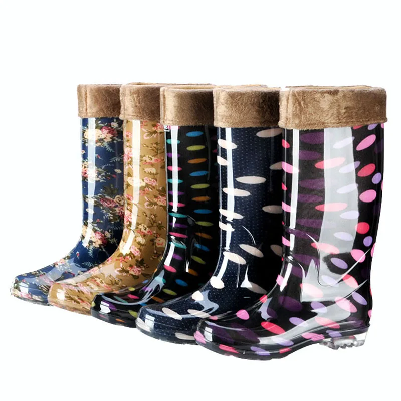 Сапоги Aleafalling женские резиновые теплые водонепроницаемые сапоги из ПВХ до