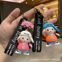 hooded satchel pig keychain cute car key pendant cartoon male and female key ring backpack ornament gift