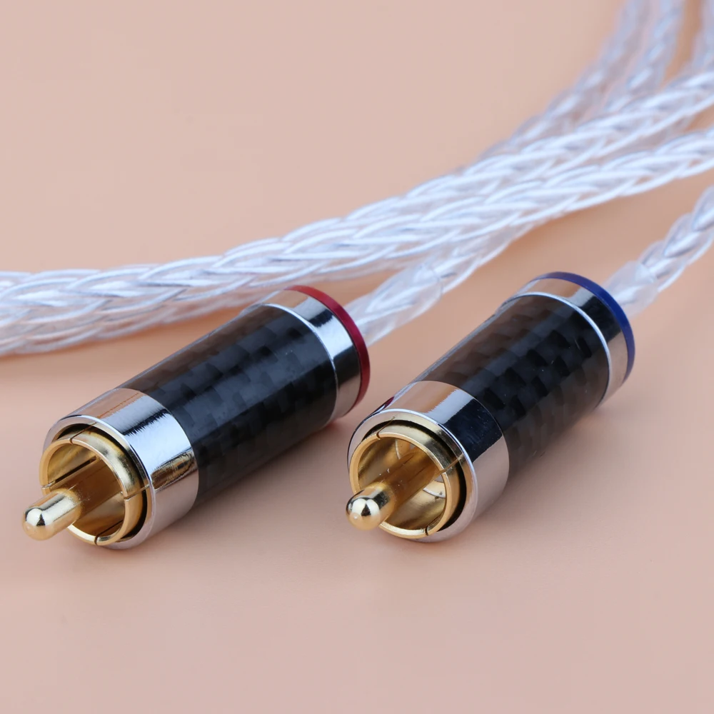

Yter OCC Silver Plated 8 Cores Twist hifi Audio Cable With carbon fiber gold plated RCA Plug Cable HIFI RCA to RCA Cable
