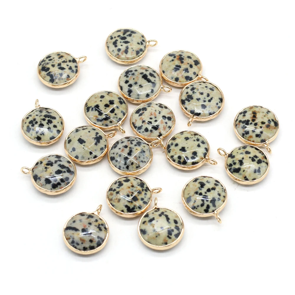 

2Pcs/Lot Round Damation Jasper Pendant Reiki Heal Natural Stone Gold Plated Charms for Jewelry Making DIY Necklace Earring Gifts