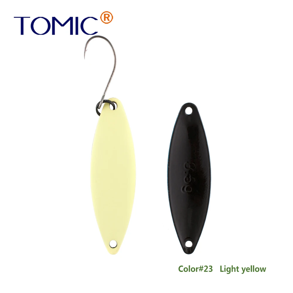 Tomic 1 шт. 1,6 г 2,7 г 3,5 г микро узкие латунные металлические ложки УФ сверкающие цвета окунь форель области один крючок рыболовные приманки Pesca - Цвет: Light yellow