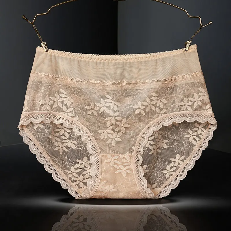 

Sexy Lace Panties Breathable Elastic Briefs Women Underwear Ladies Panty Transparent Tempting Mid-Rise Cotton Crotch Lingerie