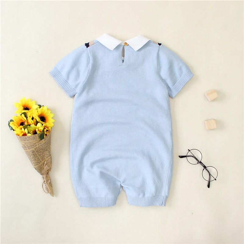 

0-24 Months Summer Infant Baby Boys Gentleman Knitted Romper Overall Clothes Set