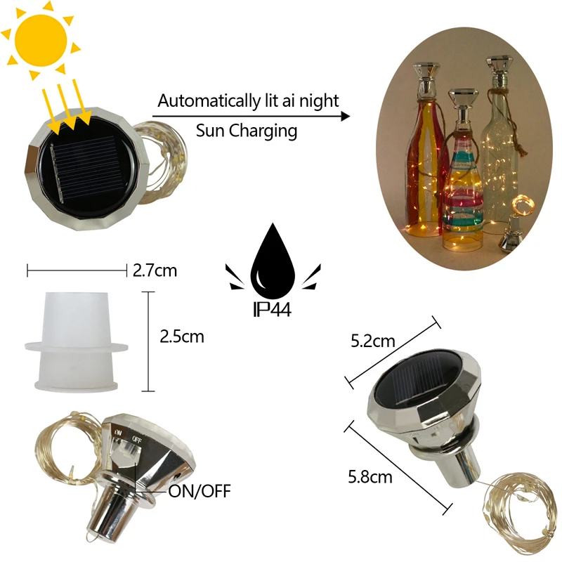 

10 Pack Solar 2M 20 LED Lights Solar Led Light Outdoor Wine Bottle Cork String Lights for New Year Wedding Christmas Decoration