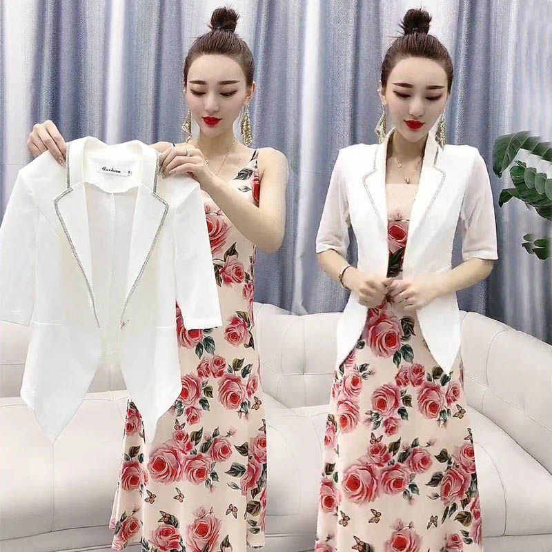 

Women Summer New Fashion Zebra pattern Suspender Dress Suits Suit Office Slim Temperament Women's Floral Two Piece Playa Mujer