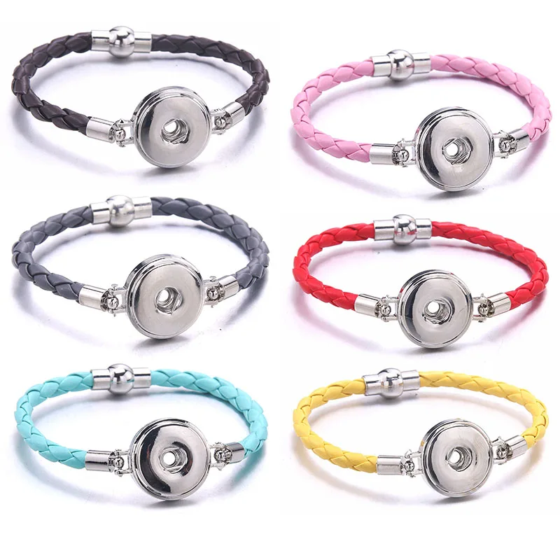 

New 18mm Snap Button Bracelet Leather Snap Button Jewelry Fashion Women Braided Rope Bracelet High Quality Snaps Jewelry For Men