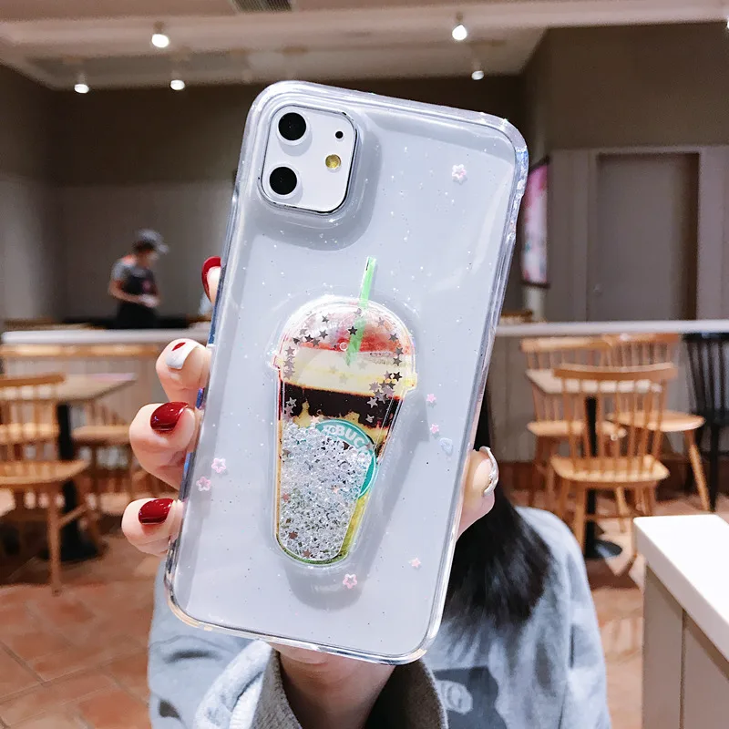 Блестящий Прозрачный чехол для телефона iPhone 11 Pro Max X XR Xs с блестящими листьями
