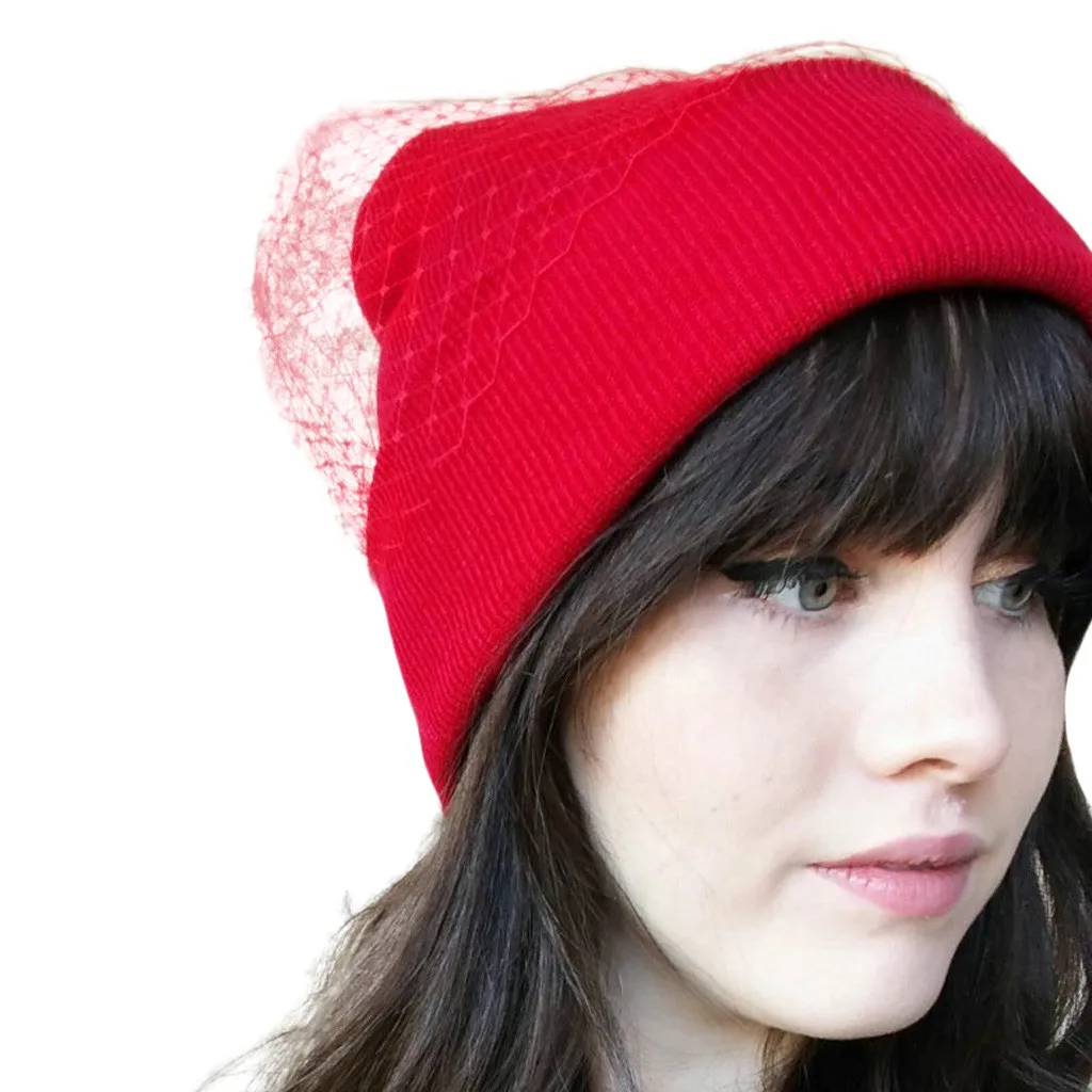 Женская шляпа Новая Элегантная Вуаль Сексуальная сетчатая вязаная теплая