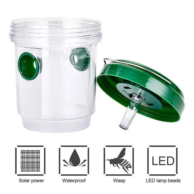 

Solar Powered Wasp Trap Catcher LED Light Outdoor Reusable Bee Hornet No Harm