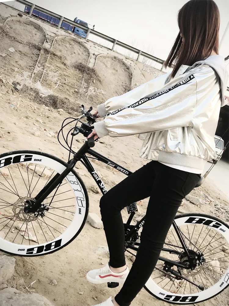 Variable Speed Fixed Gear Bike Men's Bicycle Road Racing Double Disc Brake Inflatable Solid Tire Adult Airless | Спорт и