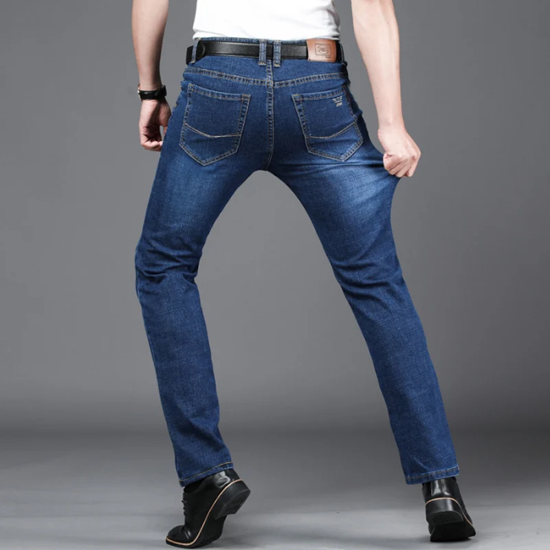 Джинсы мужские классические деловой стиль повседневные Прямые брюки Slim Fit одежда