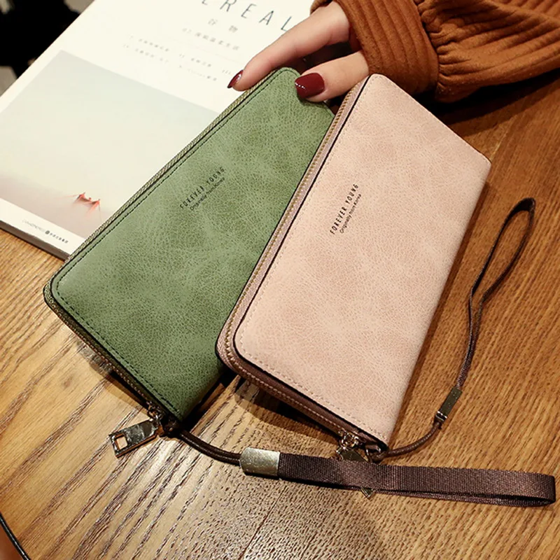 Новый женский длинный кошелек на молнии с эффектом потертости Тонкая