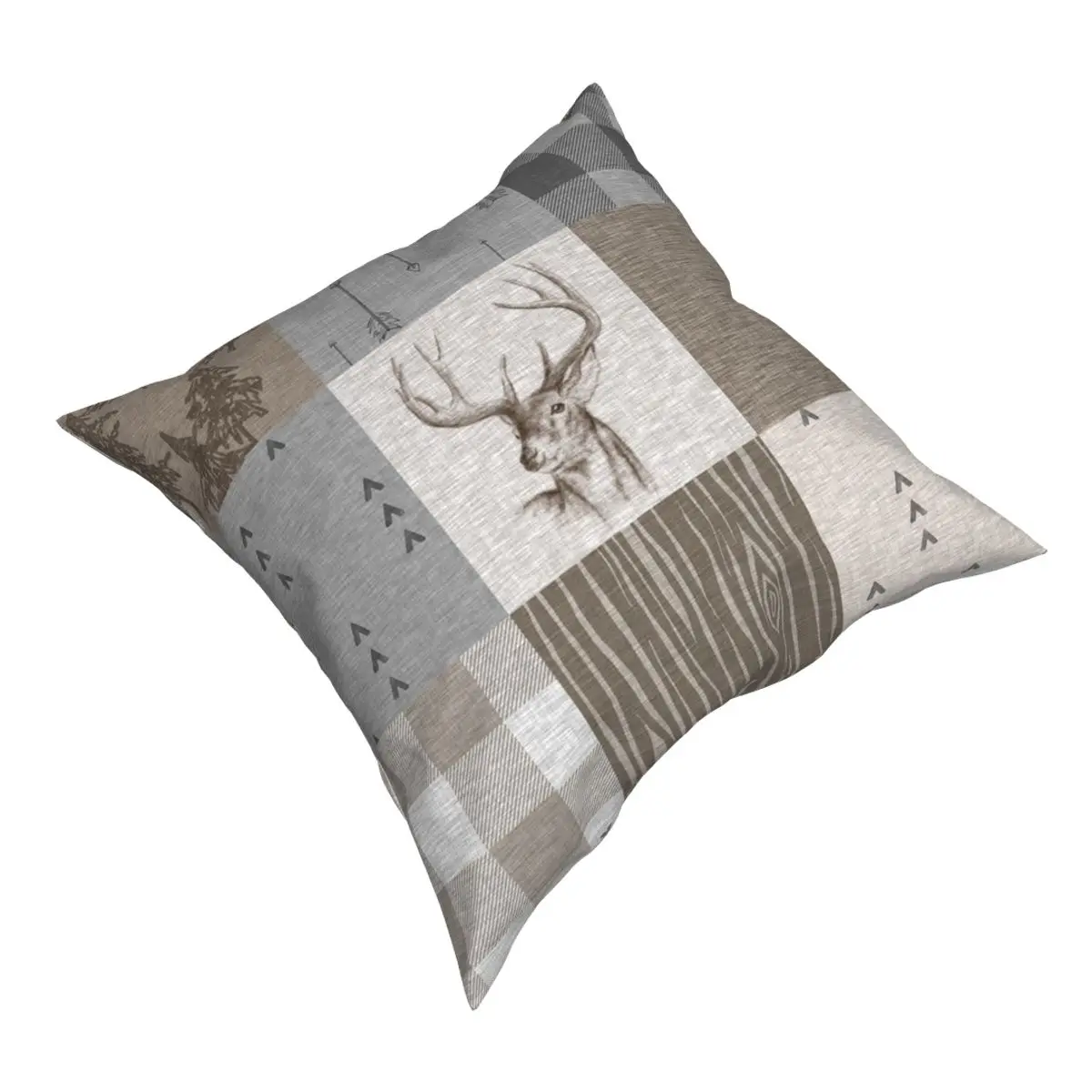 Олень в деревенском стиле нейтральных квадратная подушка чехол полиэстер