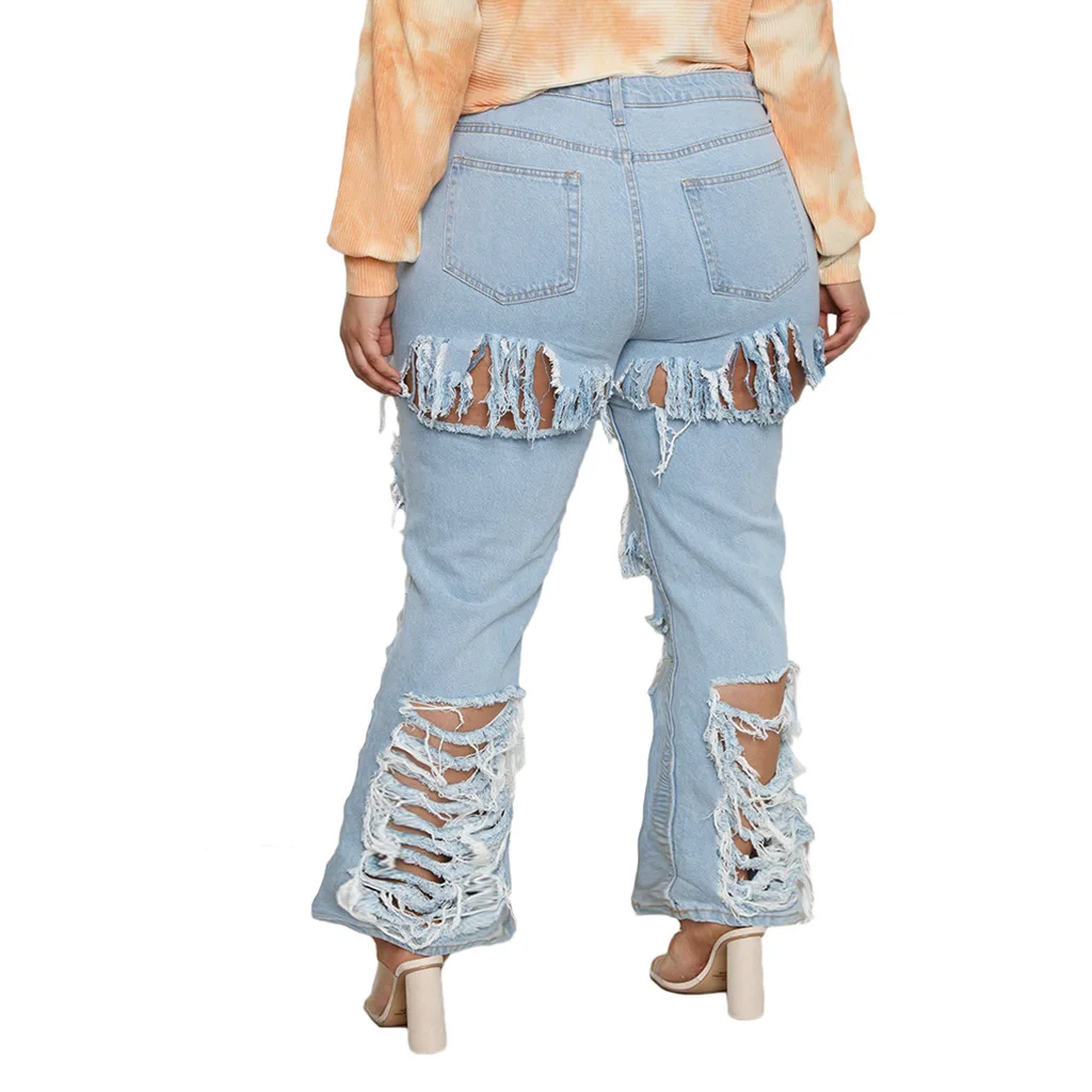 

Autumn New Women's Jeans Sexy Fashion All-match Tassel Ripped Elastic Tight Denim Flared Pants Autumn Women's Jeans Flared