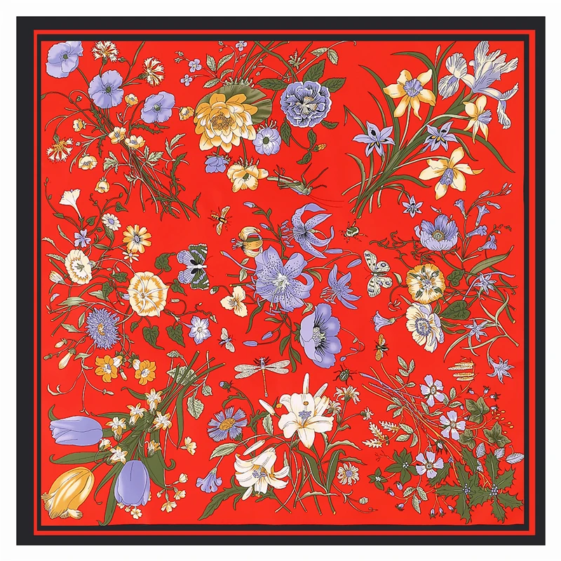 

Luxury Brand Twill Silk Scarf Women Bandana Square Scarf Design Floral Kerchief Scarves For Ladies Fashion Shawl Echarpe Gift