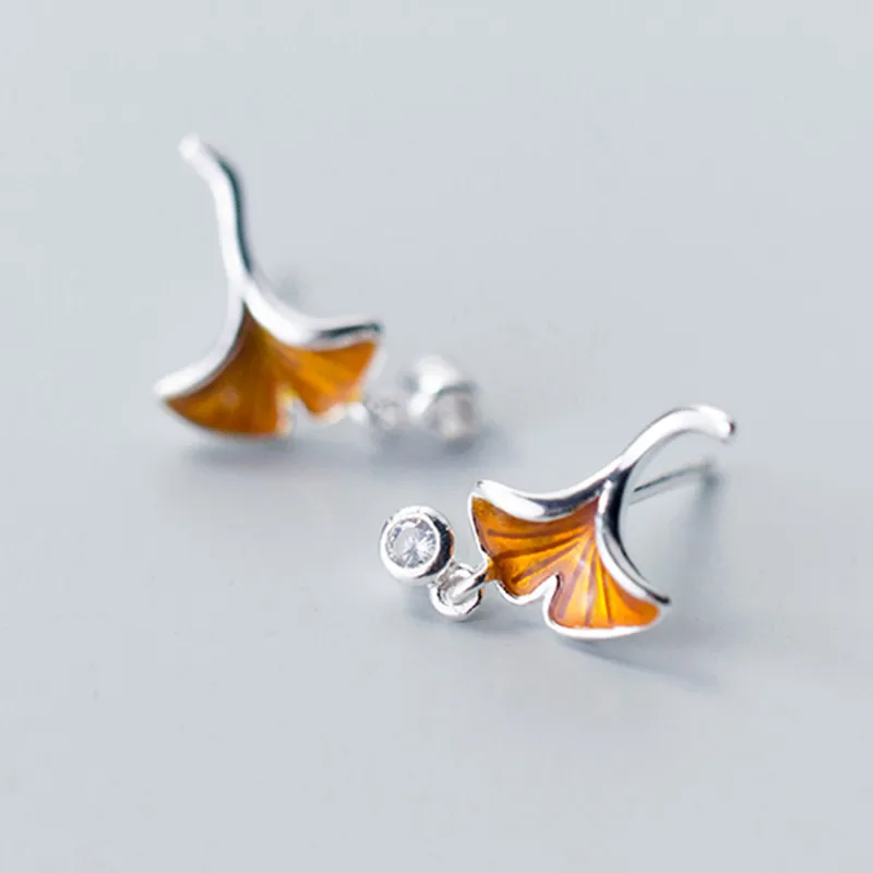 Серебряный цвет циркон эмаль Ginkgo Женская Сережка-гвоздик ювелирные изделия 2020