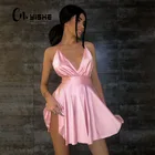 CNYISHE 2020 атласное Сексуальное Женское Платье с открытой спиной для вечерние элегантное платье-трапеция на бретелях-спагетти Женские однотонные платья