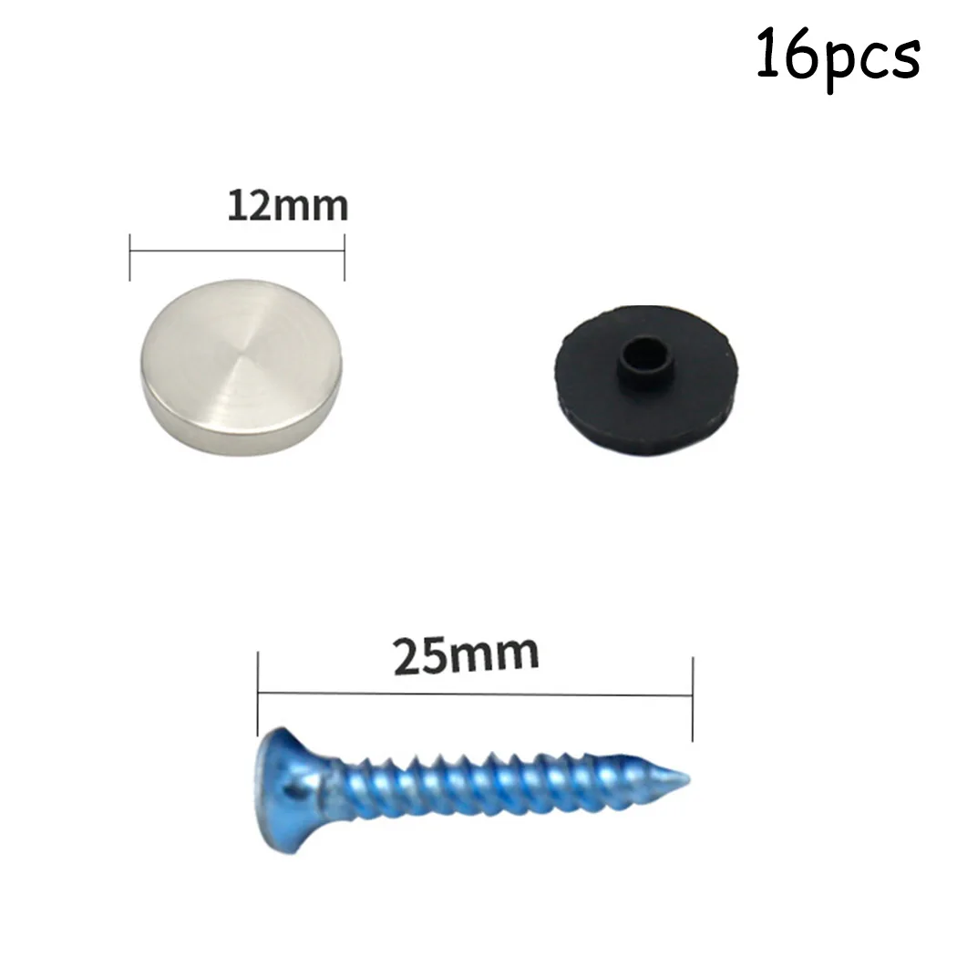 

16pcs Threaded Chrome Dome Screw Snap Cap Covers Electroplated Mirror Display Hangers Stainless Steel 12mm