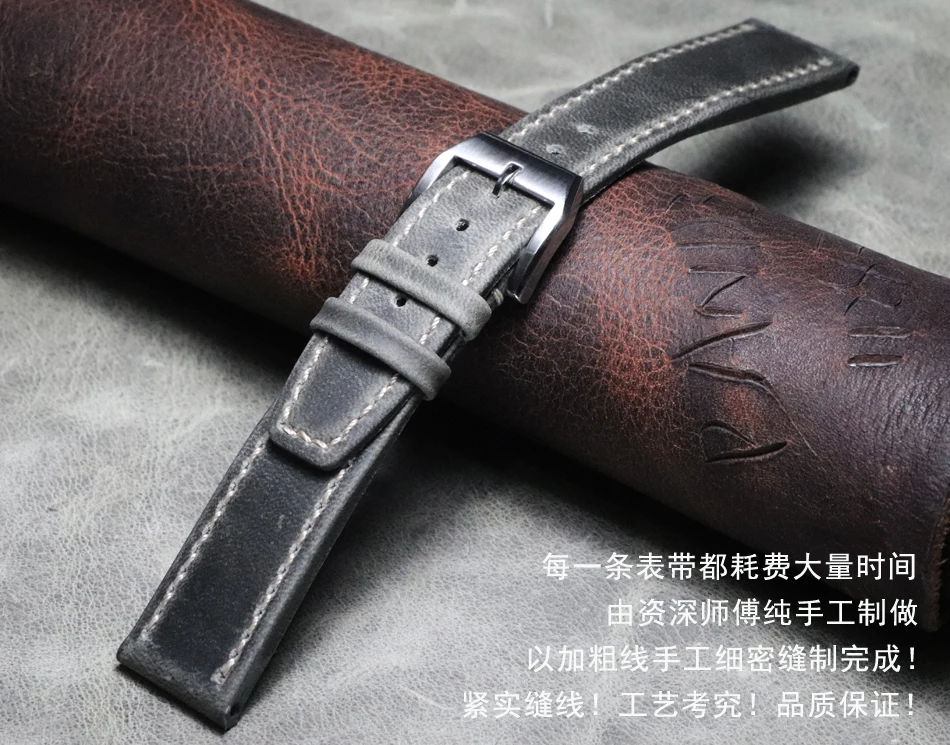 20 21 22mm Vintage Crazy Horse Leather Wristband Watch Bands high quality belt Strap Handmade Bracelet watch accessories | Наручные часы