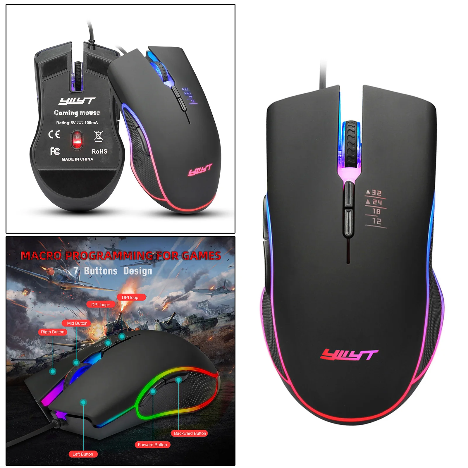 

RGB Wired Gaming Mouse RGB Spectrum Backlit Ergonomic Mouse with 7 Backlight Modes up to 3200 DPI for Windows PC Gamers