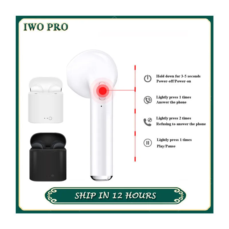 

NEW IWO i7s TWS Mini Headphone Wireless Bluetooth Earphone Stereo Earbuds With Charging Case Mic for IOS Android iPhone iPods