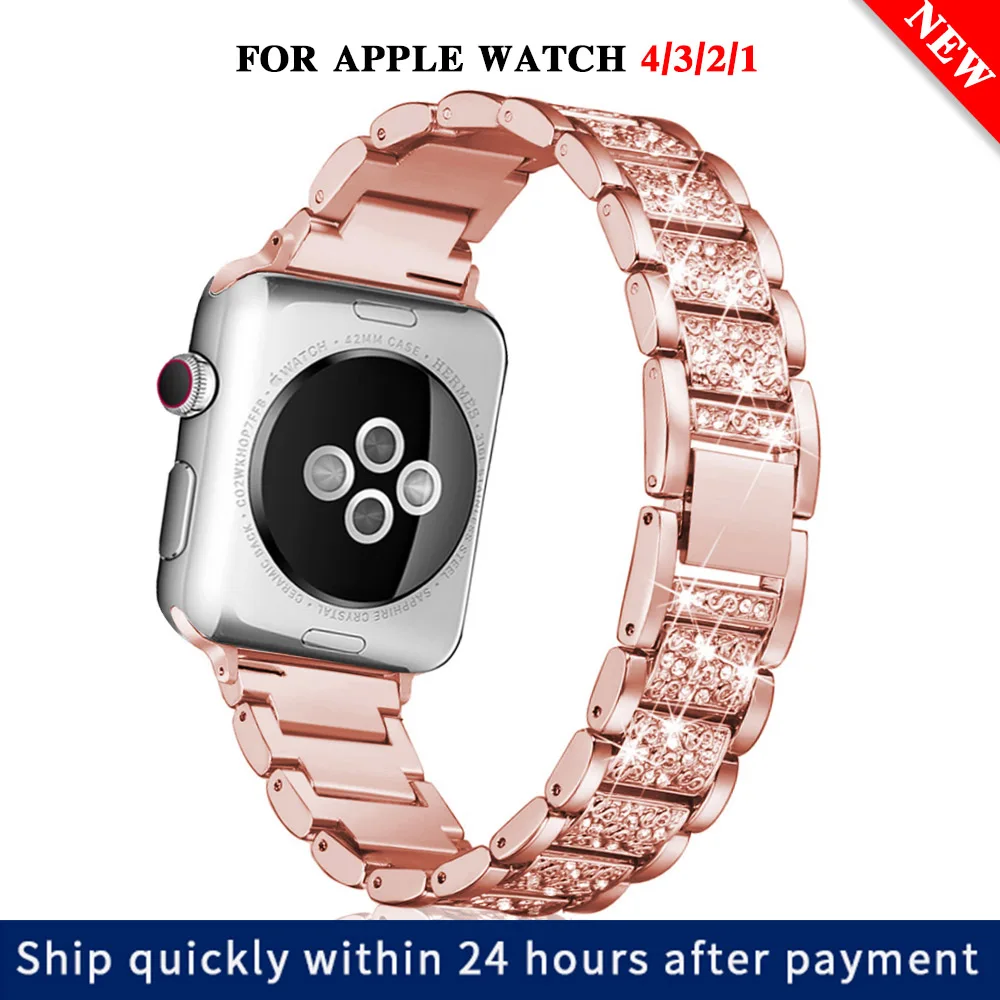 Ремешок из нержавеющей стали для Apple Watch 40 мм 44 38 42 Дамский Алмазный ремешок iWatch