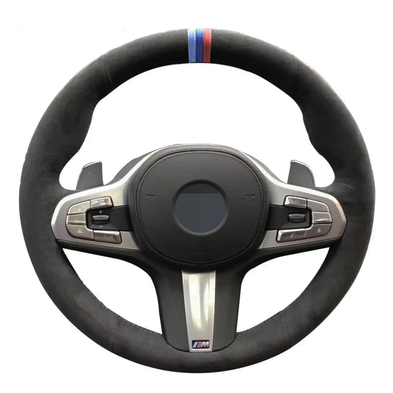 

Non-slip Car Steering Wheel Cover DIY Soft Black Suede Leather For BMW G30 525i 530i 530d M550i M550d 2017 2018 G32 630i 640i