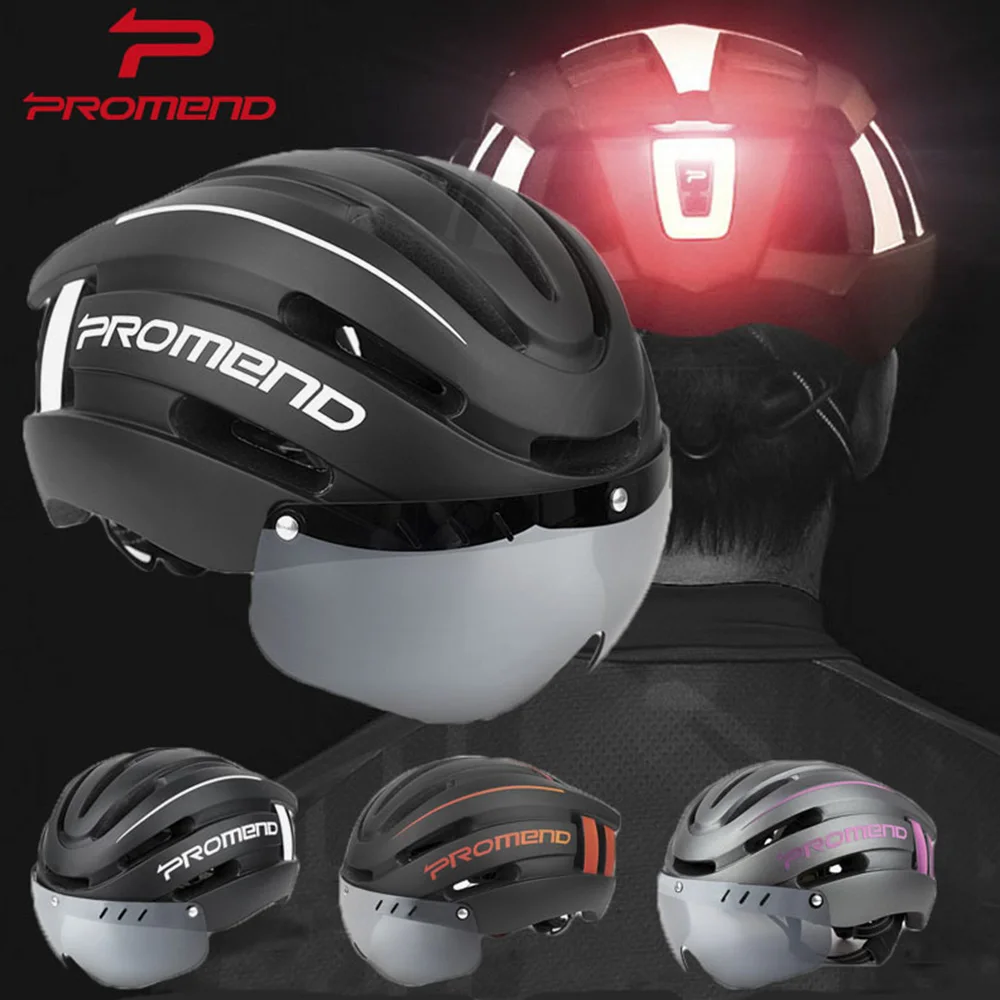 

PROMEND Bicycle Helmet LED Light Rechargeable Intergrally-molded Cycling Helmet Mountain Road Bike Helmet Sport Safe Hat For Man