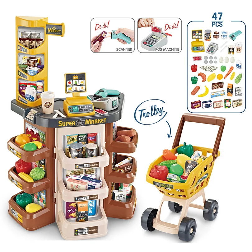 Children's Luxury Simulation Supermarket Sales Desk Shopping Cart Set Play Store Scan Cashier Toys Kid Birthday Gift |