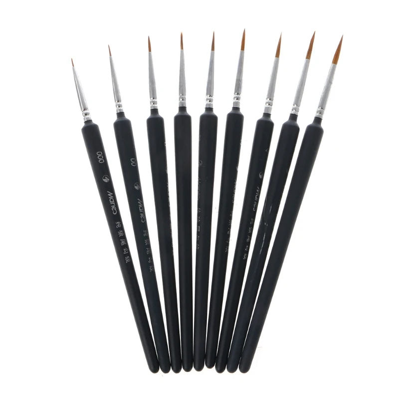 

Professional Wolf Hair Detail Paint Brush Set 9 Sizes Fine Detailing Painting 203B