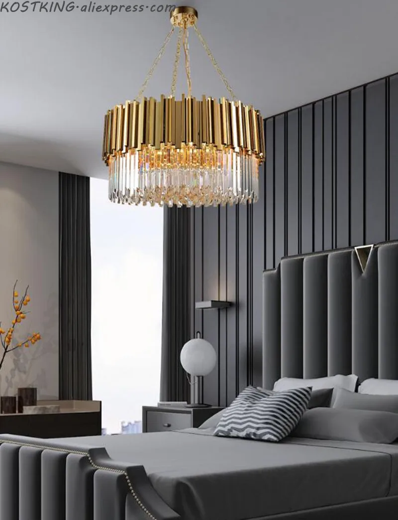 

Stainless steel and New Lighting Chandelier Modern Polished Round Living Room Dining Room Crystal Lamp Luxury Crystal Chandelier
