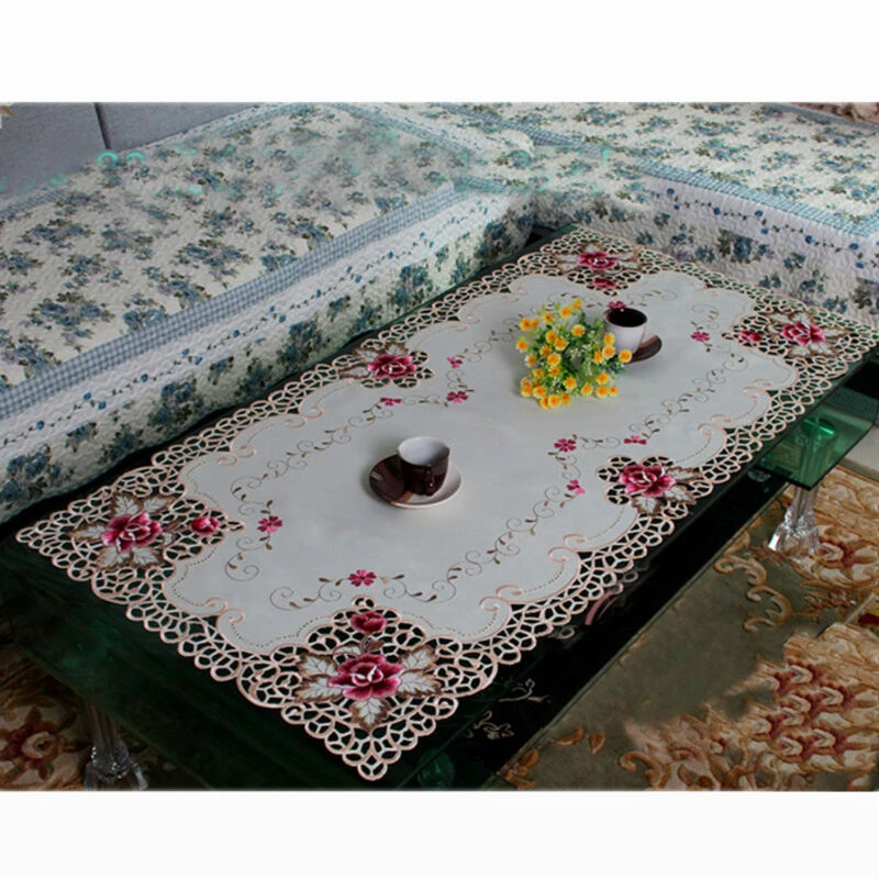 

Rural Vintage Tablecloth Floral Embroidery Cover Home Party Decor Display Table
