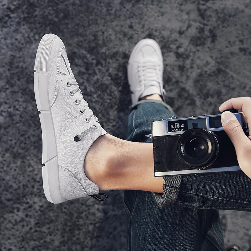 Мокасины мужские кожаные винтажные лоферы без застежки плоская подошва деловая