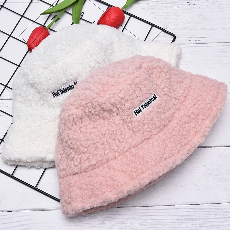 

Thickened Warm Winter Hats Lamb Faux Fur Bucket Hat For Women Lady Outdoor Plush Fisherman Hat