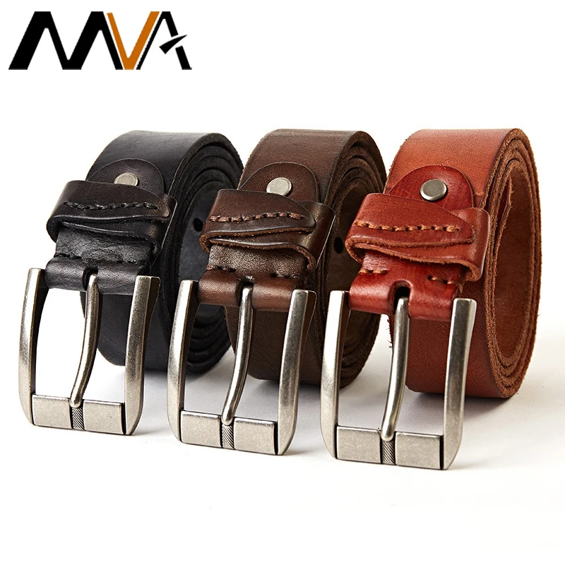 MVA Man Belt Pouch Cowhide Leather Men's Belt Male Waist Belts Buckle For Men Waistband Business Casual Men's Leather Belts New