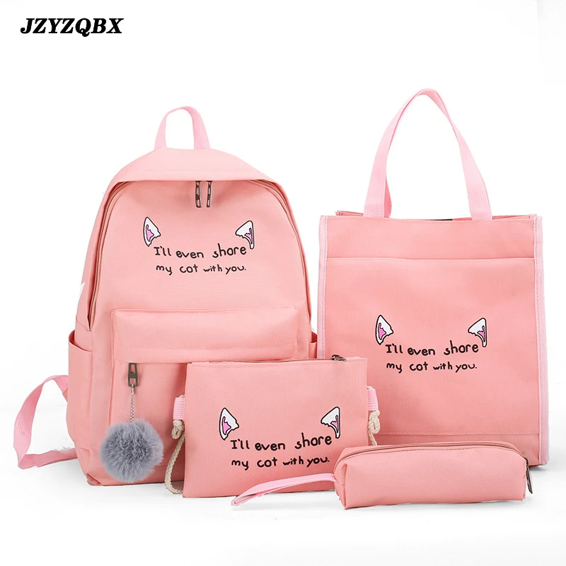 JZYZQBX 4 шт./компл. школьная сумка, школьный рюкзак для девочек-подростков, школьные сумки, милые Мультяшные рюкзаки, рюкзак
