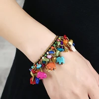 2021 bohemian style bracelets for women turquoise copper accessories wax thread weaving original costume with elephant bracelet