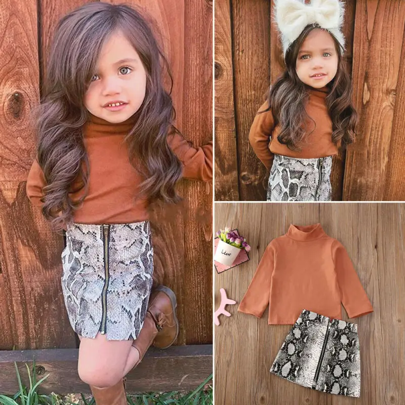 Pudcoco/однотонные топы с длинными рукавами для маленьких девочек + платья принтом